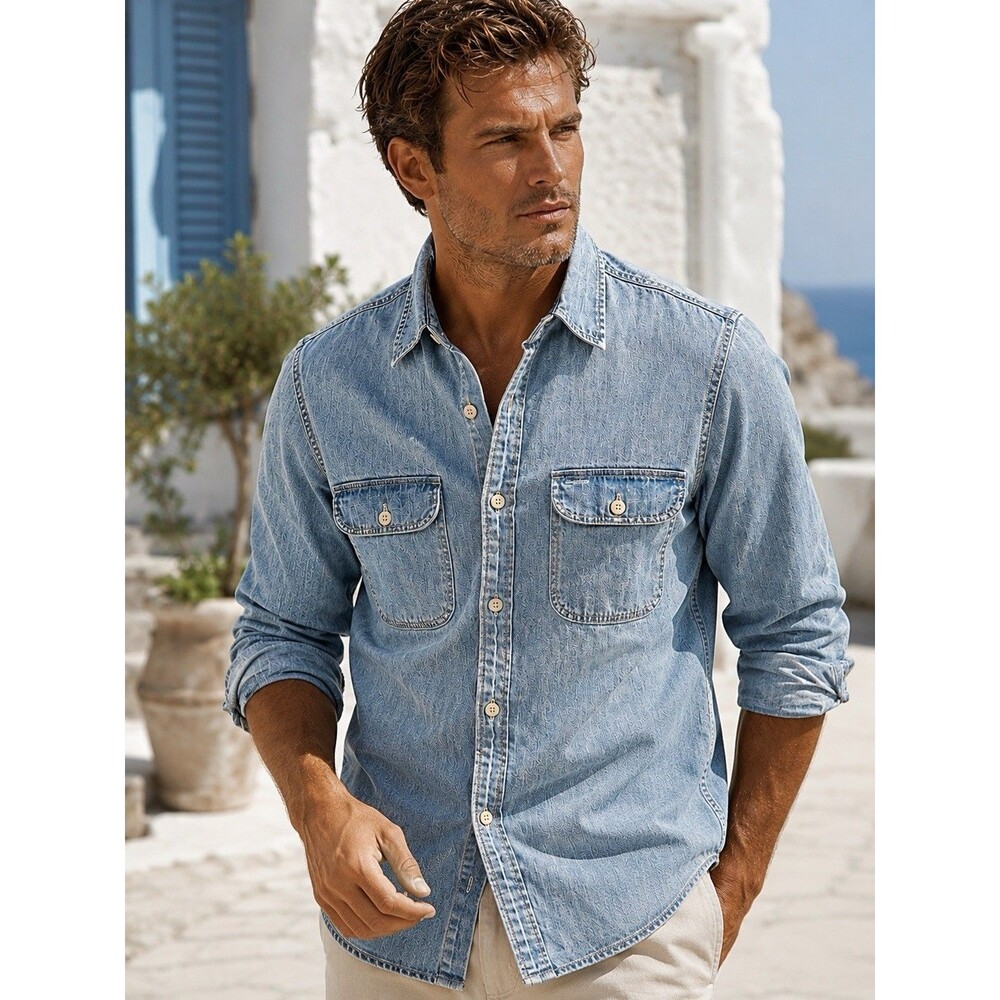 J Crew Midweight Denim Workshirt Mens XS Light Wash Blue Utility Casual BT744